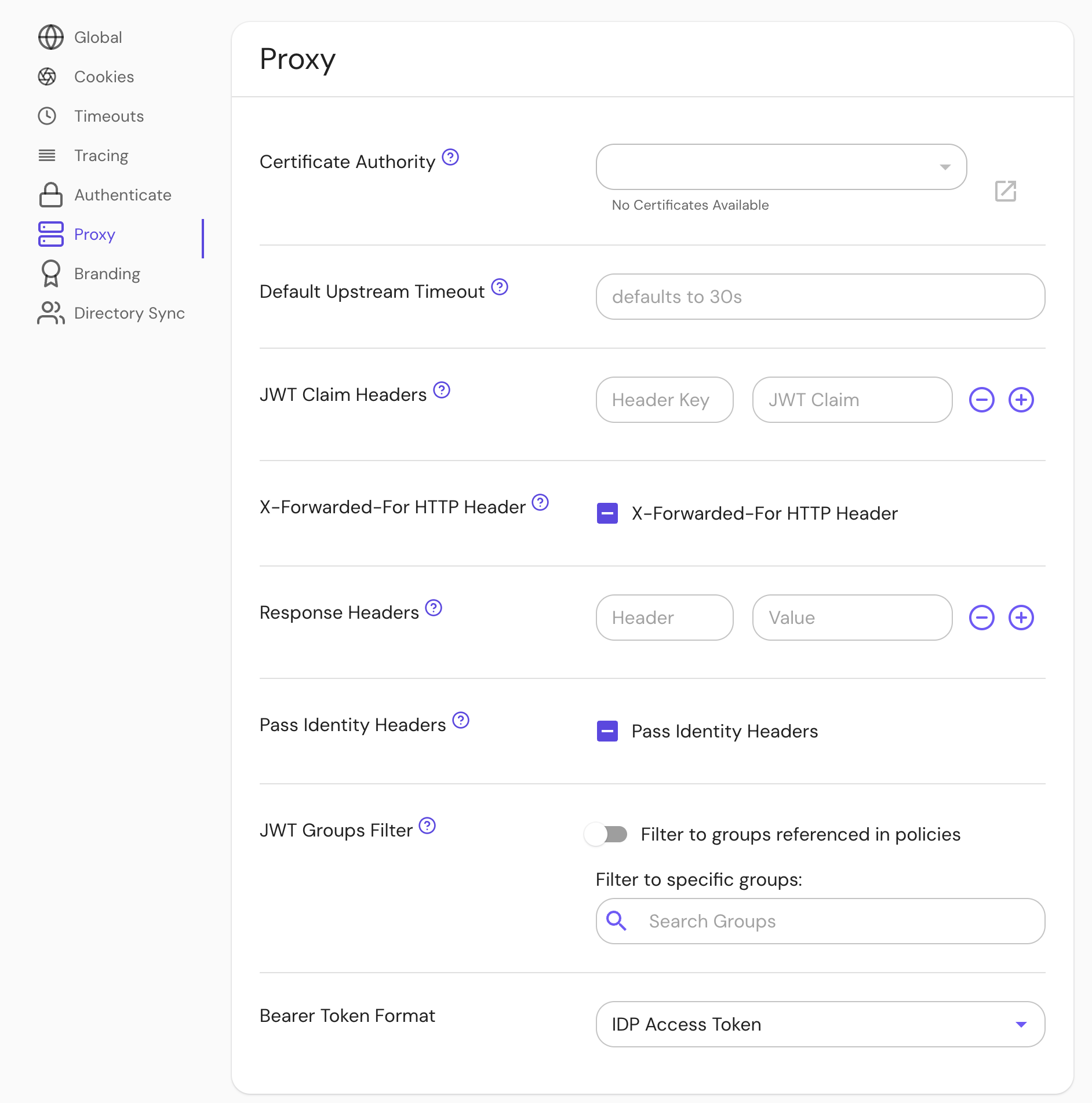 Set bearer token format in the Console